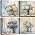 Rustic Hydrangea Wall Art, Blue and White Flowers Canvas Picture, Vintage Botanical Floral Posters for Living Room