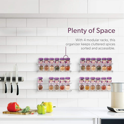 Mindspace Spice Rack Wall Mount, Set of 4 Hanging Spice & Seasoning Racks, Kitchen Storage Organizer, Chrome