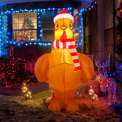 5 Ceenna ft Large Lighted Christmas Inflatable Chicken Built in Colorful LED Light up Inflatable Turkey Blow up Chicken