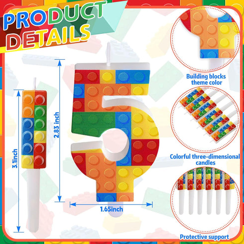 Herdear 7 1-9 6 5) Pcs Building Block Number Birthday Candle with Building Blocks Candles Numeral Birthday Candles