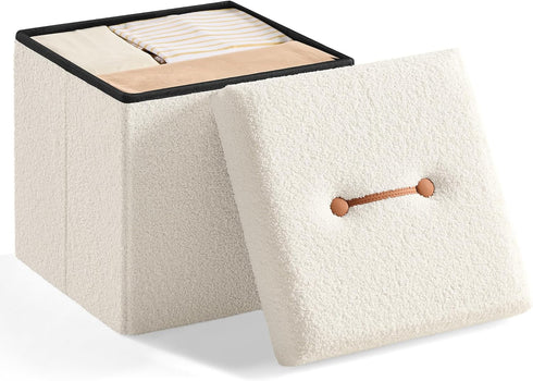 SONGMICS Small Folding Storage Ottoman, Foot Rest Stool, 15 x 15 x