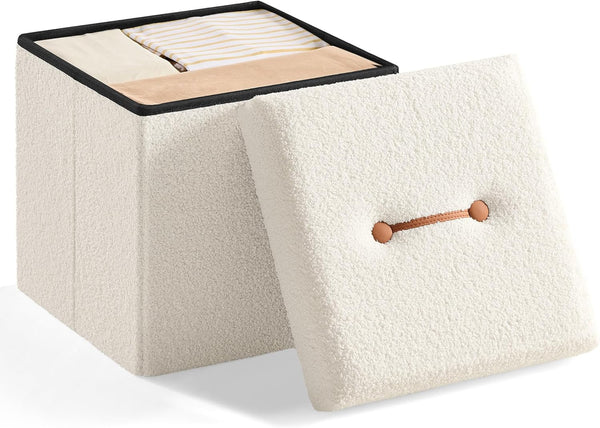 SONGMICS Small Folding Storage Ottoman, Foot Rest Stool, 15 x 15 x