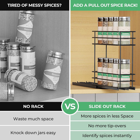 Mystozer 2.5" Wx10.43 Dx8.26 1 2 Pull Out Spice Rack Organizer for Cabinet, Slide Out Spice Racks, Easy to Install