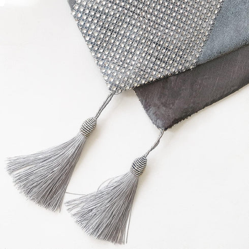 HeMiaor 33x180cm Diamante Strip and Tassels Table Runner with Sequin for Spring Wedding, Birthday, Baby Shower