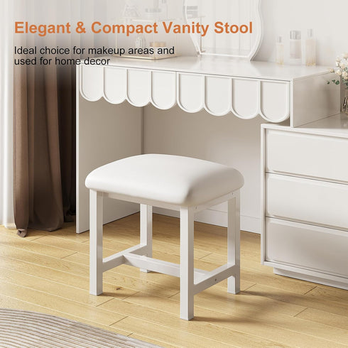 WBKATN White Vanity Stool, Small Vanity Chair, Cute Makeup Bench Seat with Leather Cushioned, Desk Stools for Bedroom