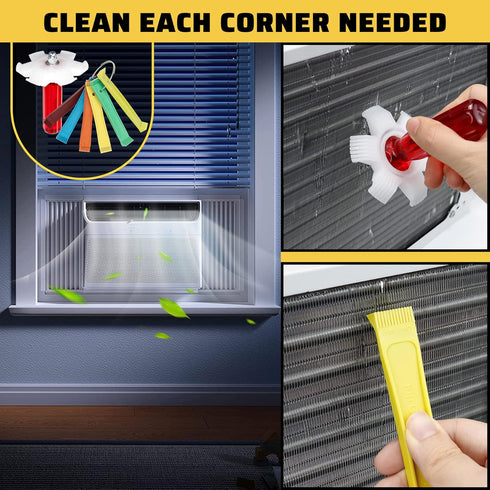 Air Conditioner Condenser Fin Cleaning Brush, Fin Straightener Comb and Refrigerator Coil Cleaning Whisk Brush Set, 7