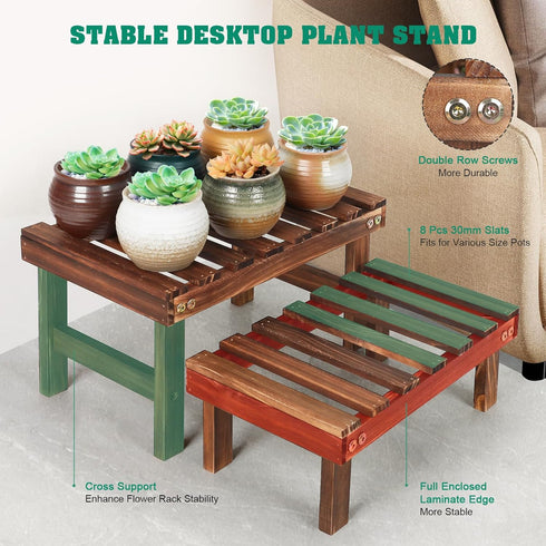 3 Tiered Small Plant Stands Shelf Indoor Outdoor,Wood Flower Pot Stand Holders Rack,Freestanding Corner Ladder Shelves