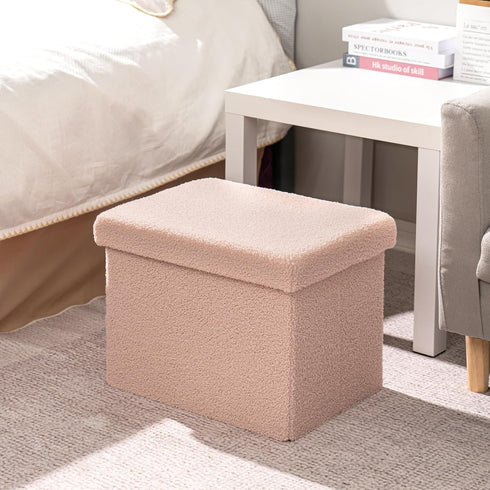 16.5"x12.6"x12.6" B FSOBEIIALEO Storage Ottoman Cube Small Sherpa Ottoman Foot Rest, Foldable Portable Boucle Ottomans