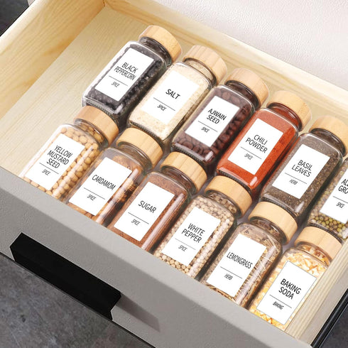 SWOMMOLY 24 366 6 oz Glass Spice Jars with Labels, Spice Jars with Bamboo Lids, Empty Bottles with Shaker Lids, Spice