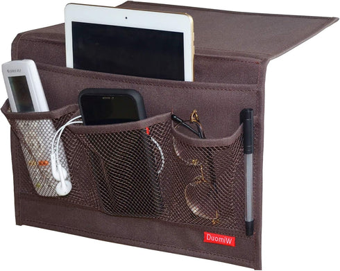 Brown Bedside Storage Organizer, Caddy for TV Remote Control, Phones, Magazines, and Tablets