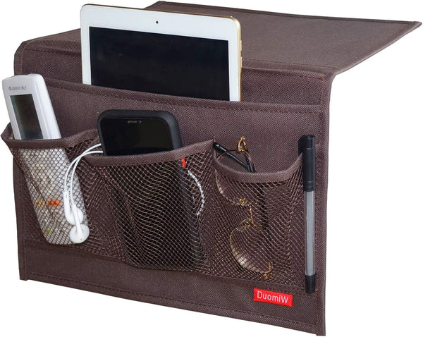 Brown Bedside Storage Organizer, Caddy for TV Remote Control, Phones, Magazines, and Tablets