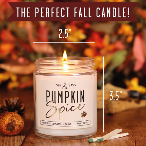 Pumpkin Spice Candle, Fall Candles - 'Pumpkin Spice' Soy Candle, Infused with Essential Oils, 9oz Reusable Jar