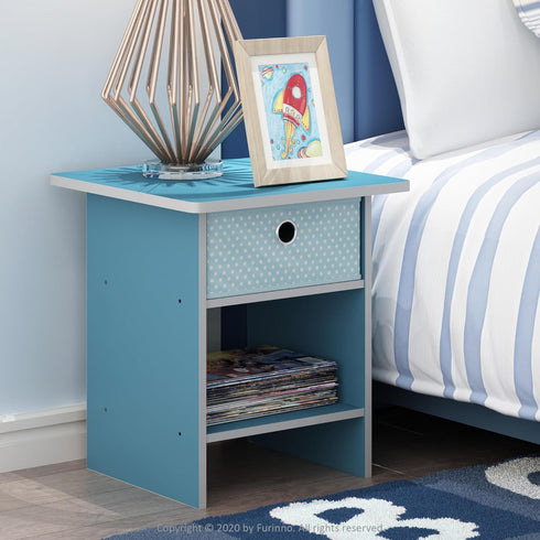 2-Pack, Furinno Dario End Table / Side Table / Night Stand / Bedside Table with Bin Drawer, Light Blue/Light Blue