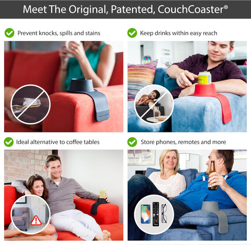HIT PRODUCTS CouchCoaster - Original & Patented Armrest Couch Cup Holder, Rosso Red - A Weighted, Silicone, Anti Slip