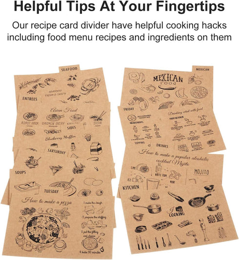 Outus 36 Pieces Recipe Card Dividers Tabs: 24 Labelled and 12 Blank Tabs with 60 Adhesive Labels for 4 x 6 Inch Cards.