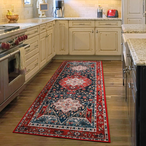 YJ.GWL Area Rug 2x6 - Washable Non-Slip Hallway Runner Rug, Vintage Red Carpet for Bedroom, Kitchen, Bathroom
