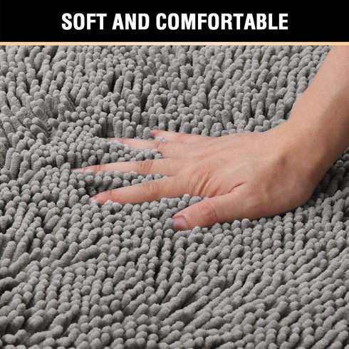 H.VERSAILTEX Chenille Bath Mat, Thick Soft Absorbent Microfiber Rug for Bathroom, 24x17, Grey