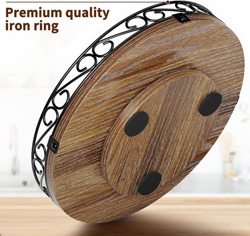 9" Countertop, Lazy Susan Turntable Organizer for Table Top, Round Wooden Lazy Susan for Cabinet, Farmhouse Decorative