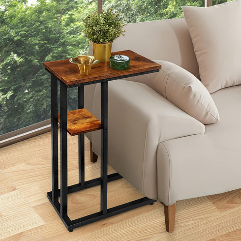 C Shaped Side Table for Sofa, Couch End Table for Small SpacesSkinny Couch Side Tables Slide Under Sofa Bed,Snack Table