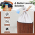 Gueevin Corner Laundry Hamper with Lid, 2 Removable Cloth Liners, Bamboo Corner Basket for Bedroom Bathroom Storage