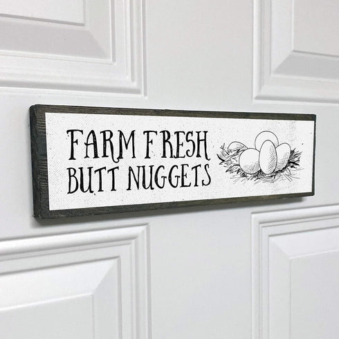 Medium Chicken Wood Signs - Wood And Metal, Farm Fresh Butt Nuggets