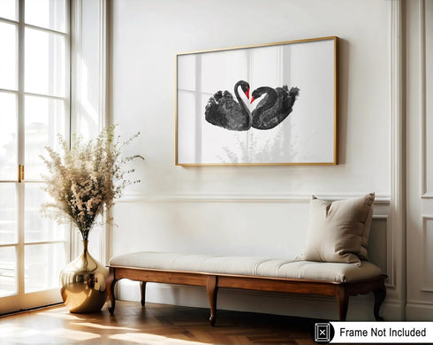 Poster Master Black Swans Poster, Swan Painting Print, Romantic Bedroom or Living Room Wall Decor, 8x10