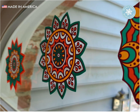 Boho Decor - 10 Mandala Sun Catchers Window Clings for Decoration, Made in America