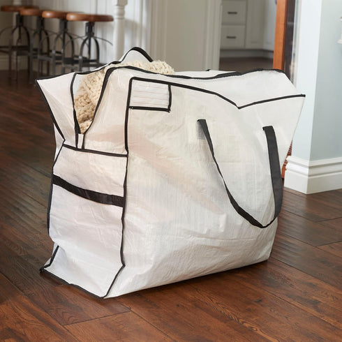 Household Essentials 2622 MightyStor Large Storage Bag with Handles, White Tarp with Black Trim for Clothing