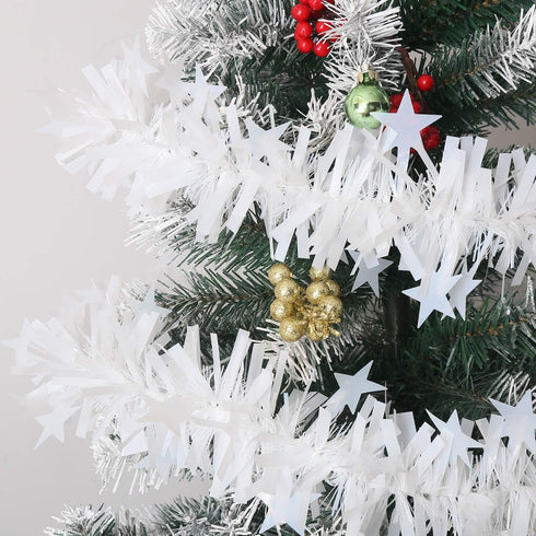 CCINEE 33FT Christmas Tinsel Garland, White Metallic Twist Garland with Star for Tree Wedding Party Decoration