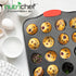 NutriChef 24-Cup Nonstick Mini Muffin Pan, Carbon Steel Bakeware Tray with Red Silicone Handles