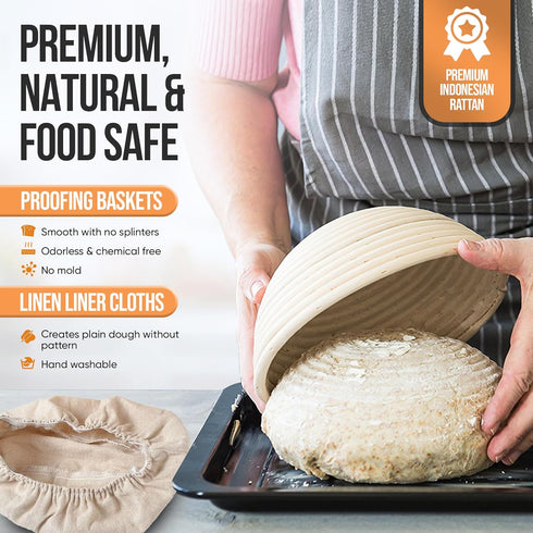 9" 34oz Complete Sourdough Starter Kit and Sourdough Bread Baking Supplies - Includes Banneton Proofing Basket