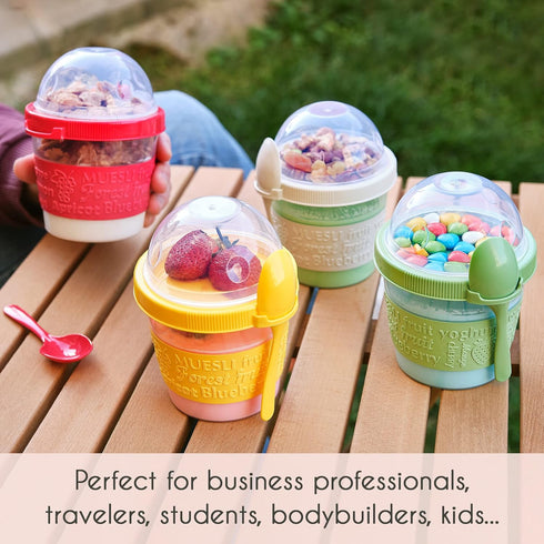 4 Pack 17 oz Set Crystalia On The Go Yogurt Parfait Cups with Lids, Mini Breakfast On the Go Plastic Bowls with Topping
