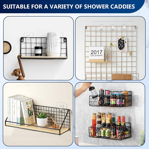 14 Pack Shower Caddy Replacement, Strong Adhesive Flat Hooks, Clear Waterproof Shower Shelf Strips for No Drilling