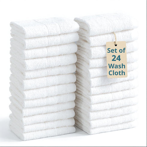 Casa Platino White Washcloths 24 Pack - 13x13 inches - 100% Cotton