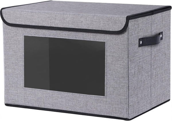 Fabric Storage Boxes - Storage Baskets for Shelves with Lids, Decorative Linen Closet Organizers Boxes, Small, Gray