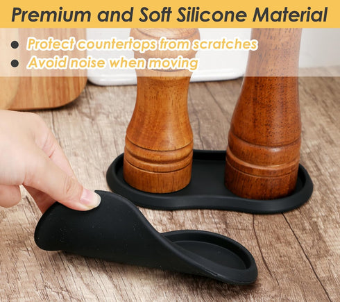 KOLUTI Set 2, Counter, Salt and Pepper Mill Silicone Tray of Kitchen Pepper Grinder Rest Seasoning Bottle Holder