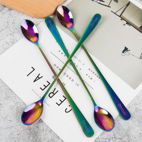 Long-handled Ice Tea Spoon, Cocktail Stir Spoons, Stainless Steel Coffee Spoons, 9 Inch Iridescent Scoop