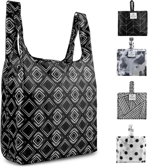 Zulay Kitchen 5 Pack Reusable Grocery Bags - Large Foldable Bags with Handles and Drawstring, Durable Machine Washable
