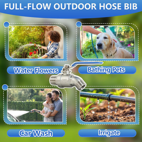 304 3/4 Inch 3/4" Stainless Steel NPT Male Hose Bib,Heavy Duty Outdoor Faucet, Male GHT Threaded, Lead-Free, Full Flow