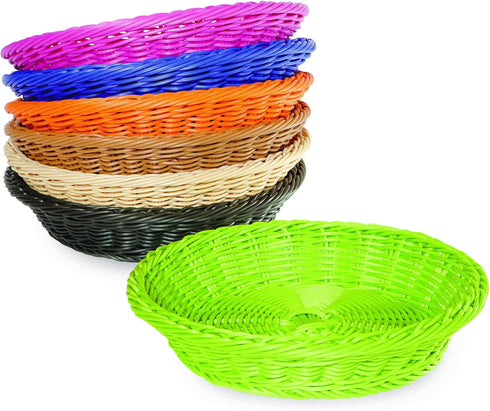 G.E.T. WB-1501-BK Round Polyweave Bread Roll Serving Basket - 9.5" - Black