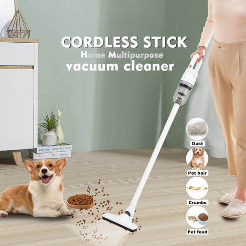 Cordless Vacuum Cleaner, 2-in-1 Lightweight Stick Vacuum with 100W Powerful Motor, Portable Handheld for Hard Floor &