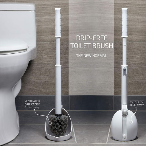 ELYPRO Toilet Brush with Holder Drip-Free Hygienic Bathroom Scrubber with No-Drip Caddy, Built-in Spout, Fast-Drying