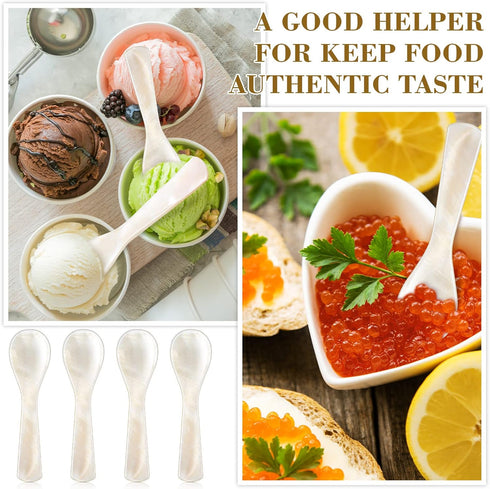 Mother of Pearl Caviar Spoons - 12 Pieces with Round Handle for Caviar, Egg, Ice Cream Serving