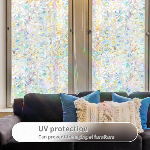 WPCTEV 3D Window Film | No Glue Privacy Glass Sticker | Static Cling Heat Control | 17.7" x 6.5'