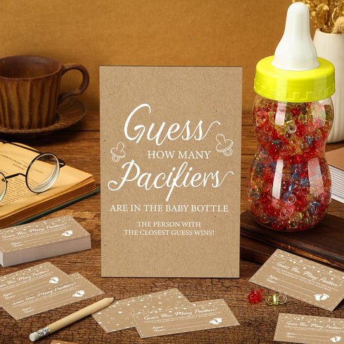 50 20 750 ml 400 Syhood Kraft Baby Shower Games Guess How Many Pacifiers Rustic Game Sign Small Guessing Games HB