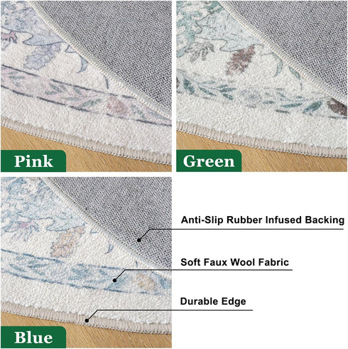5' Soft Marine Animal Washable Faux Wool Stain Resistant Rug Rubber Non-Slip Backing for Playroom Bathroom Living Room