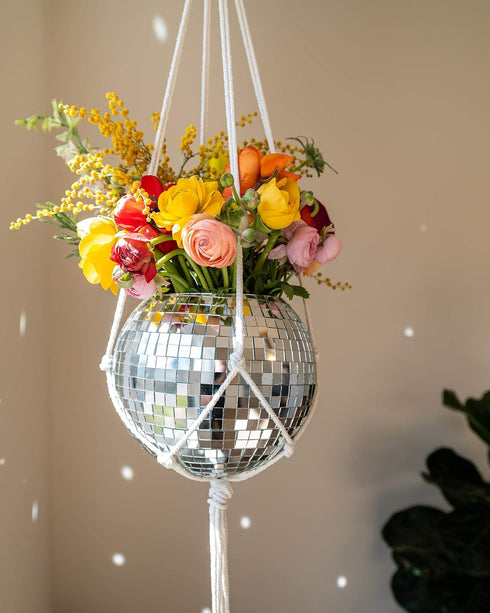8" (8" Hanging Disco Ball Planter - with Acrylic Stand and Macrame Plant Hanger - Home Dcor, Room Dcor, Patio or Boho