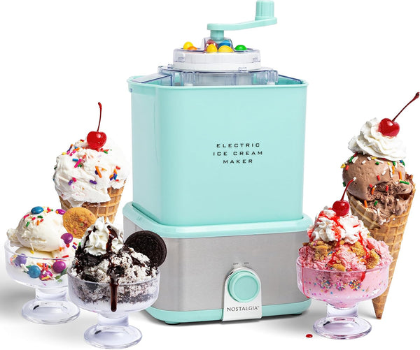 Nostalgia Electric Ice Cream Maker, Old Fashioned Soft Serve Machine, Aqua - 2 Quart