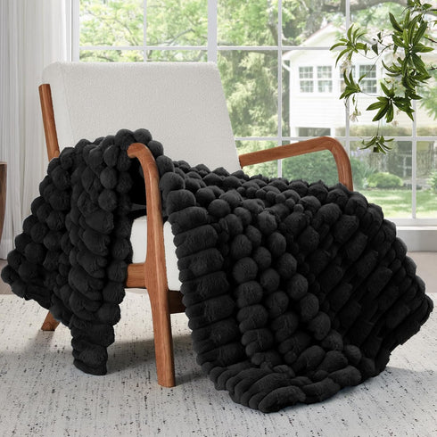 Cozy 50x60 inch, BEDELITE Faux Fur Black Throw Blanket for Couch - Super Soft & Plush Striped Blanket for Sofa and Room