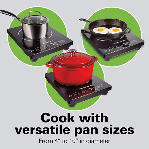 Hamilton Beach Portable Single Induction Cooktop, Countertop Burner, 1800 Watts, 10 Temperature Settings, Black